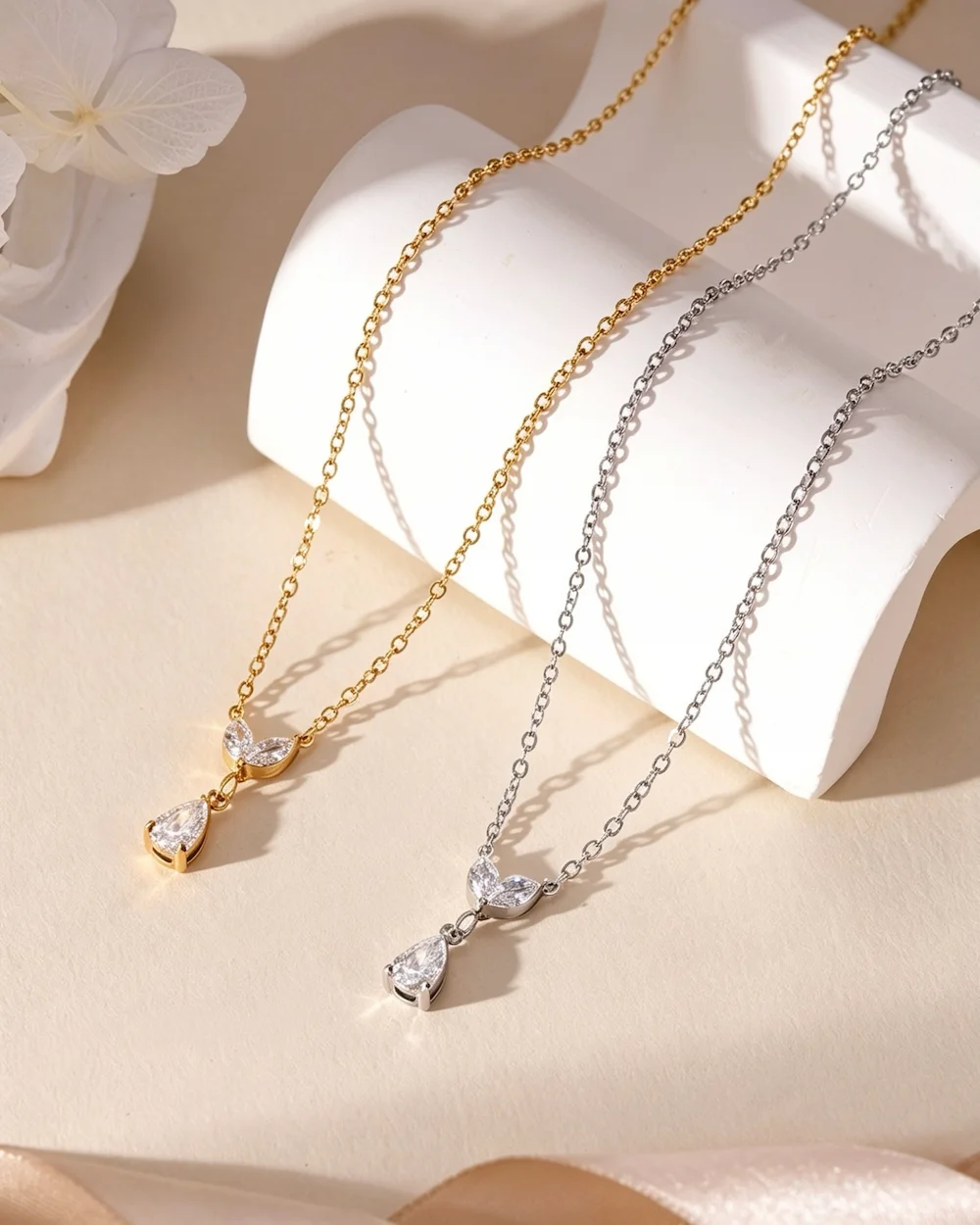 The Petal Drop Titanium Steel Geometric Necklace